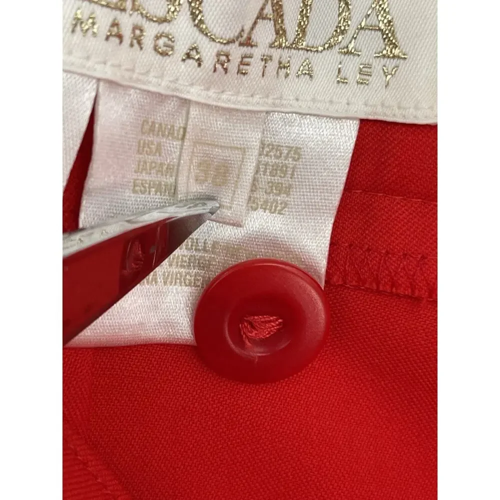 Vintage Escada Margaretha Ley Pants Pleated Front Red Wool Size 38 US 8